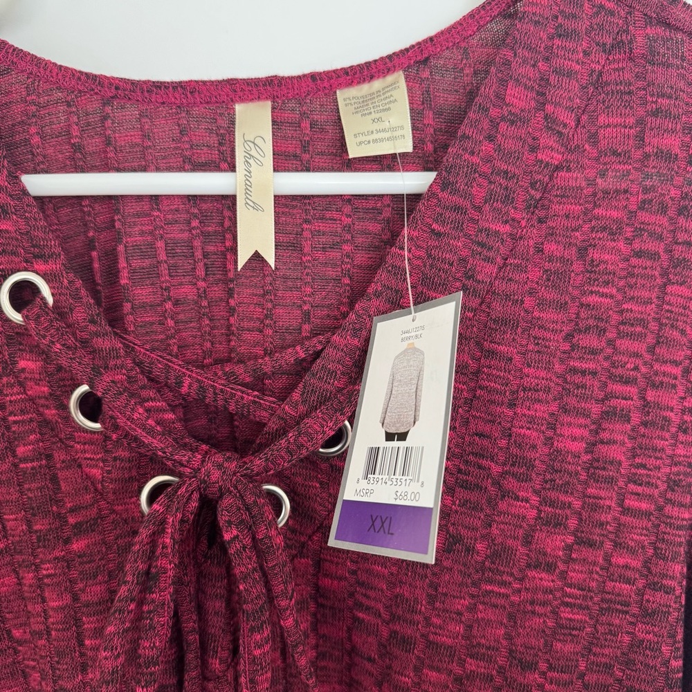 Chenault Burgundy Lace-Up Long Sleeve Top - Picture 3 of 3